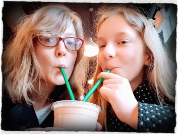 K and Ella drinking milkshake